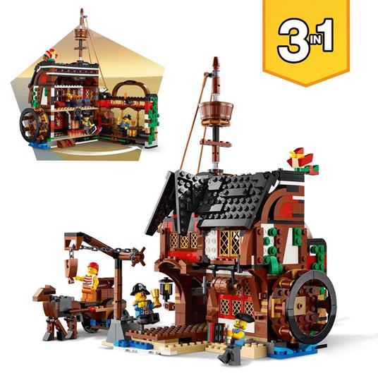 LEGO Creator 31109 Galeone dei Pirati, Set 3 in 1 con Nave Giocattolo, Locanda e Isola del Teschio, Minifigure e Squalo - 6