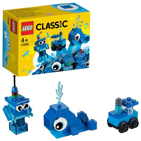 LEGO Classic 11006 Mattoncini Blu Creativi, Giochi Educativi per Bambini di 4+ Anni, con Balena, Treno e Robot Giocattolo - 11