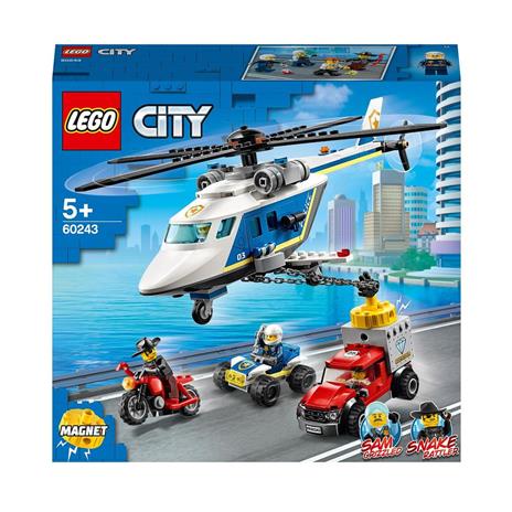 LEGO City 60243 Inseguimento sullElicottero della Polizia con Quad ATV, Moto, Camion, Kit di Costruzione Giocattoli