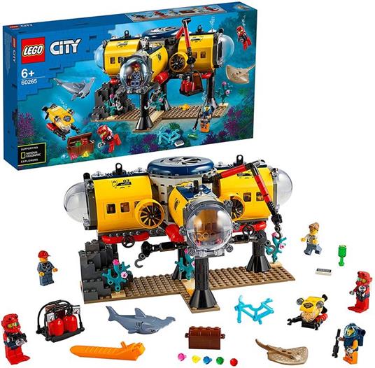 LEGO City 60265 Base per Esplorazioni Oceaniche, Sottomarino Giocattolo, Animali Marini Squalo e Manta, Giochi per Bambini - 2