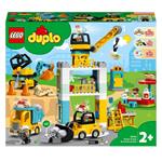 LEGO DUPLO Town 10933 Cantiere Edile con Gru a Torre, Set con Luci e Suoni, Motore Push & Go, Mattoncini Creativi