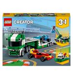 LEGO Creator 31113 3 in 1 Trasportatore di Auto da Corsa, Kit di Costruzione, Camion con Rimorchio, Gru e Rimorchiatore