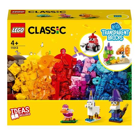 LEGO Classic 11013 Mattoncini Trasparenti Creativi, con Animali (Leone, Uccello e Tartaruga), Giochi per Bambini di 4+ Anni