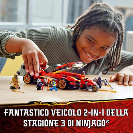 LEGO NINJAGO 71737 Super-bolide Ninja X-1, Macchinina Giocattolo e Motocicletta Ninja con Personaggio Cole d'Oro - 2