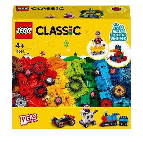 LEGO Classic 11014 Mattoncini e Ruote, Set di Costruzioni per Bambini 4+ Anni con Macchinine Giocattolo, Trenino, Robot