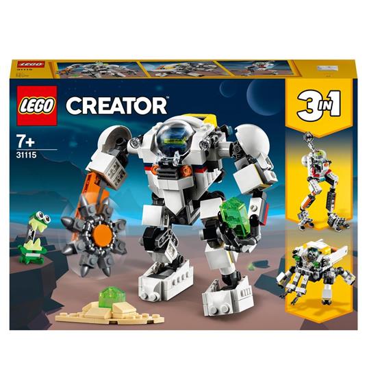 LEGO Creator 31115 3 in 1 Mech per Estrazioni Spaziali, Robot Spaziale, Vettore Cargo, Kit di Costruzione Action Figure
