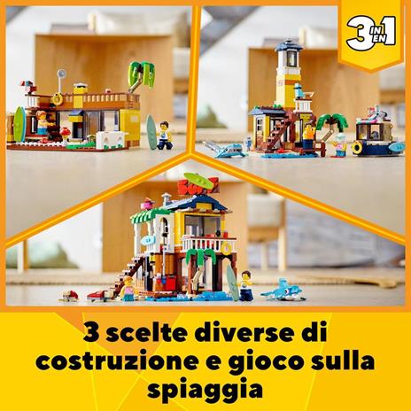LEGO Creator 31118 Surfer Beach House, Kit di Costruzione in Mattoncini 3 in 1, Faro e Casetta con Piscina per Bambini - 2