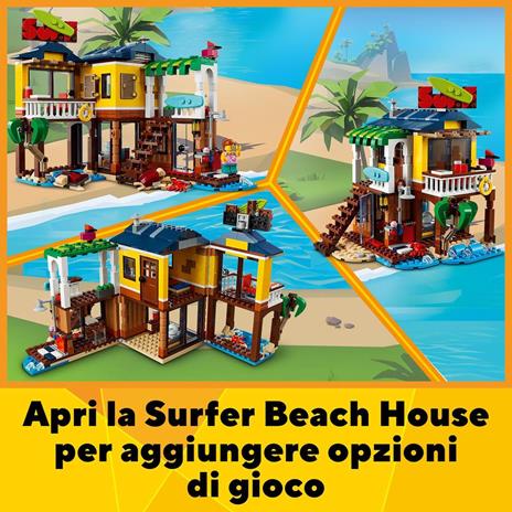 LEGO Creator 31118 Surfer Beach House, Kit di Costruzione in Mattoncini 3 in 1, Faro e Casetta con Piscina per Bambini - 4