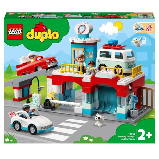 LEGO DUPLO Town 10948 Autorimessa e Autolavaggio, Garage per Macchine Giocattolo con Camper e 2 Auto