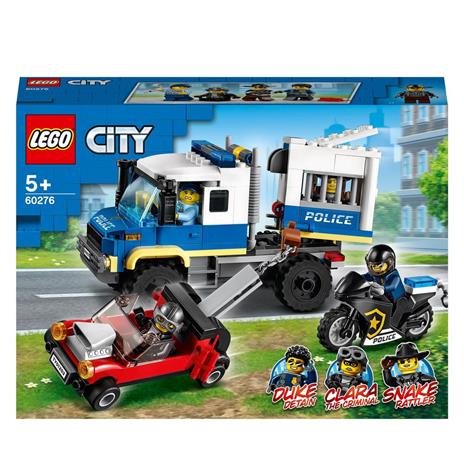 LEGO City 60276 Trasporto dei Prigionieri della Polizia, Camion Giocattolo con Moto, Auto, Snake Rattler e Clara La Criminale