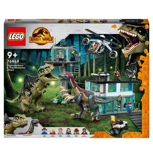 LEGO Jurassic World 76949 lAttacco del Giganotosauro e del Terizinosauro, Giochi per Bambini dai 9 Anni con Dinosauri