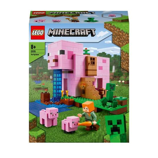 LEGO Minecraft 21170 La Pig House, Set da Costruire, Casa Apribile con Animali Giocattolo, Giochi per Bambini da 8 Anni