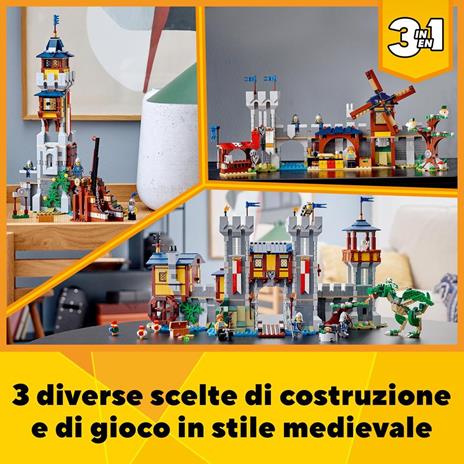 LEGO Creator 31120 3 in 1 Castello Medievale, Torre e Mercato con Catapulta e Drago Giocattolo, Include 3 Minifigure - 2