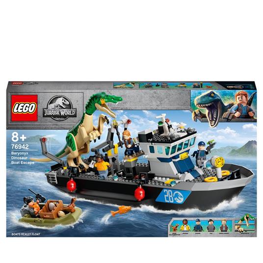 LEGO Jurassic World 76942 Fuga sulla Barca del Dinosauro Baryonyx, Regalo per Bambini e Bambine, Giochi con Minifigures