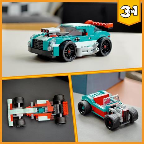 LEGO Creator 31127 3in1 Street Racer, Macchine Giocattolo, Auto da Corsa per Bambini di 7+ Anni, Costruzione con Mattoncini - 6