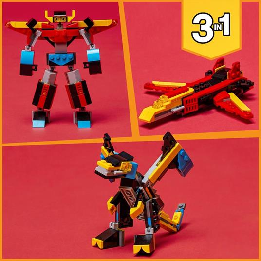 LEGO Creator 31124 3in1 Super Robot, Set di Costruzioni in Mattoncini, Aereo e Drago Giocattolo per Bambini di 6+ Anni - 6