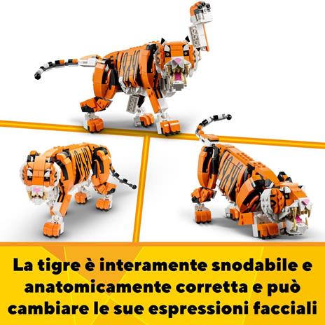 LEGO Creator 31129 3 in 1 Tigre Maestosa, si Trasforma in Panda o Pesce, Giocattolo Creativo con Animali, Regalo 9+ Anni - 4