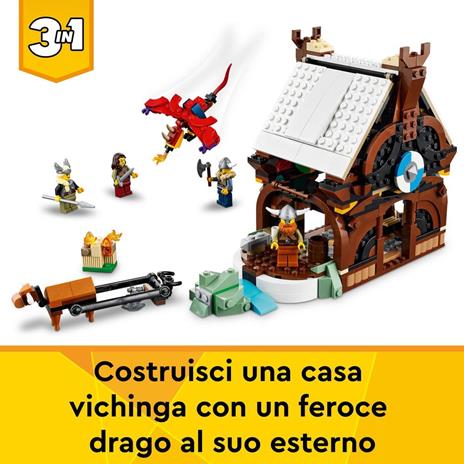 LEGO Creator 3 in 1 31132 Nave Vichinga e Jörmungandr, Casa Giocattolo, Drago e Lupo Snodabili, Giochi per Bambini - 5