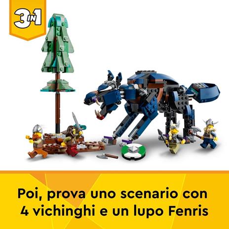 LEGO Creator 3 in 1 31132 Nave Vichinga e Jörmungandr, Casa Giocattolo, Drago e Lupo Snodabili, Giochi per Bambini - 6