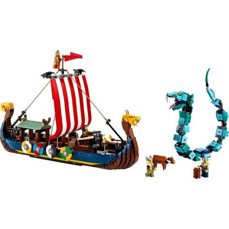 LEGO Creator 3 in 1 31132 Nave Vichinga e Jörmungandr, Casa Giocattolo, Drago e Lupo Snodabili, Giochi per Bambini - 8