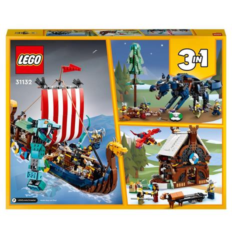 LEGO Creator 3 in 1 31132 Nave Vichinga e Jörmungandr, Casa Giocattolo, Drago e Lupo Snodabili, Giochi per Bambini - 9