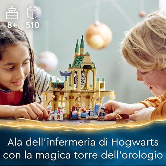 LEGO Harry Potter 76398 Ala dellinfermeria di Hogwarts, con Minifigure Ron Weasley e Hermione Granger, Torre dell'Orologio - 2