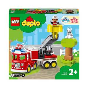 Giocattolo LEGO DUPLO Town Autopompa, Camion Giocattolo con Luci e Sirena, Figure Pompiere e Gatto, Giochi Educativi per Bambini, 10969 LEGO