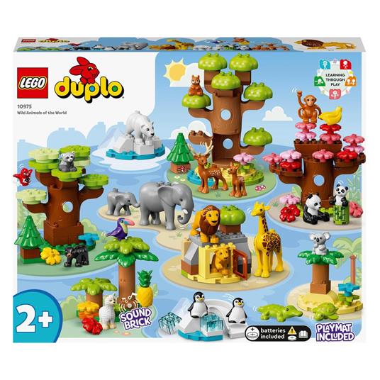 LEGO DUPLO 10975 Animali del Mondo Tappetino da Gioco con Leone Giocattolo e Mattoncino con Suoni Giochi per Bambini
