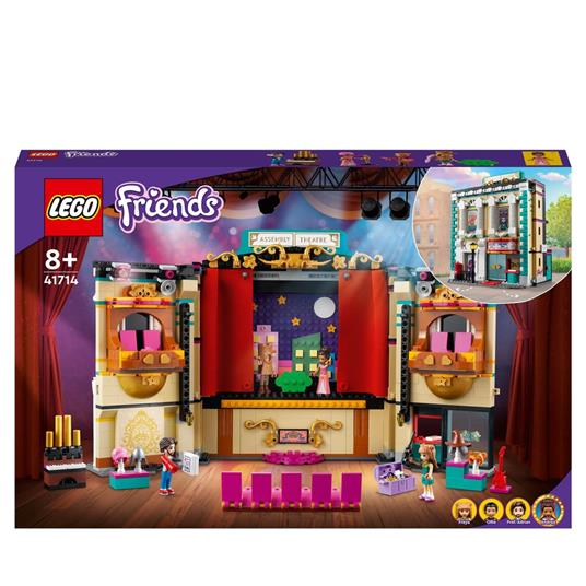 LEGO Friends 41714 La Scuola di Teatro di Andrea, Mini Bamboline Giocattolo  con Accessori, Idea Regalo per Bambini da 8 Anni