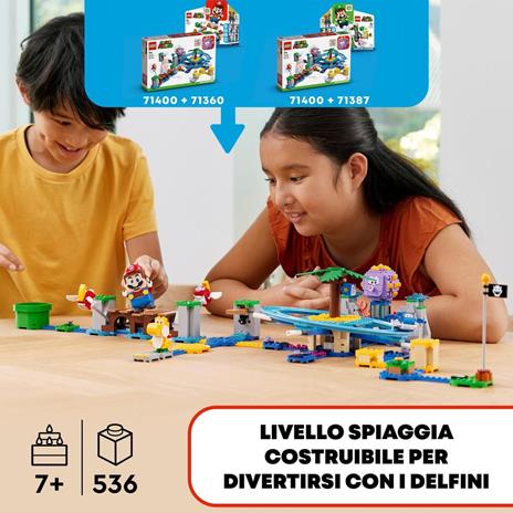 LEGO Super Mario 71400 Spiaggia del Ricciospino Gigante - Pack di Espansione, Giocattolo con Yoshi e Delfino, Regalo 7+ Anni - 2