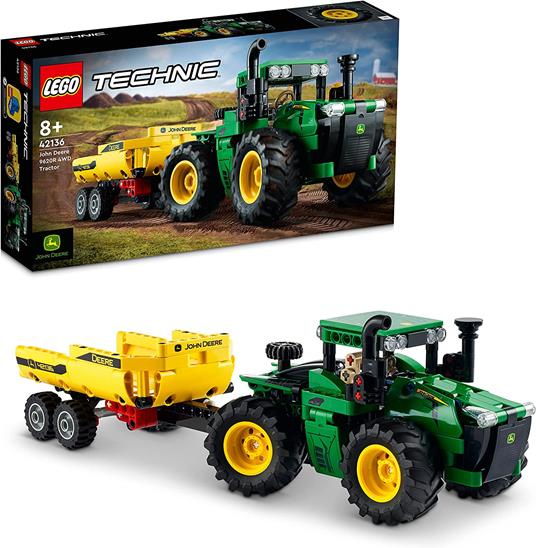 LEGO Technic 42136 John Deere 9620R 4WD Tractor, Giochi Creativi, Trattore con Rimorchio, Replica Modello da Costruzione