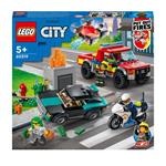 LEGO City Fire 60319 Soccorso Antincendio e Inseguimento della Polizia, Camion Pompieri Giocattolo con Auto e Moto