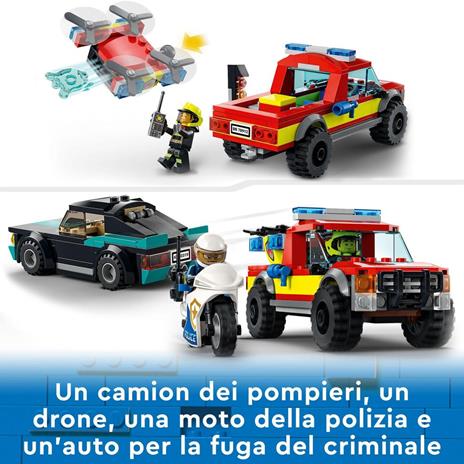 LEGO City Fire 60319 Soccorso Antincendio e Inseguimento della Polizia, Camion Pompieri Giocattolo con Auto e Moto - 3