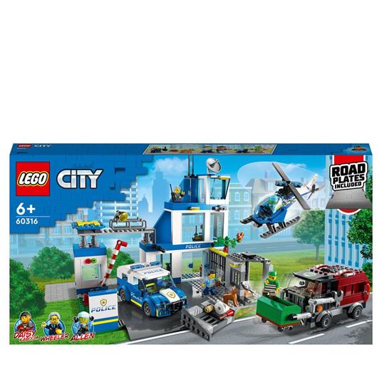 LEGO City Police 60316 Stazione di Polizia, con Camion della Spazzatura ed Elicottero Giocattolo, Giochi per Bambini