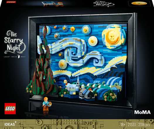 Giocattolo LEGO Ideas 21333 Vincent van Gogh - Notte Stellata, Set Fai da Te Creativo per Adulti, Decorazione per Casa 3D con Minifigure LEGO