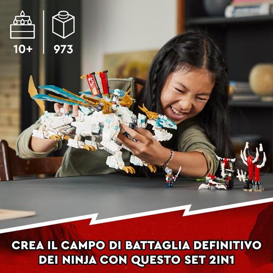 LEGO NINJAGO 71786 Drago di Ghiaccio di Zane 2in1 con Drago Giocattolo e Guerriero Action Figure, Kit Modellismo per Bambini - 2