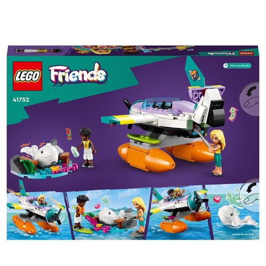 LEGO Friends 41752 Idrovolante di Salvataggio, Aereo Giocattolo Soccorso Animali con Balena e Mini Bamboline per Bambini 6+ - 9