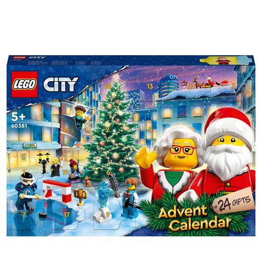 LEGO City 60381 Calendario dell'Avvento 2023 con 24 Regali, Babbo Natale e Tappeto da Gioco, Regalo Natalizio per Bambini