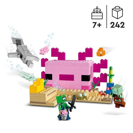 LEGO Minecraft 21247 La Casa dellAxolotl, Base Subacquea Rosa con Esploratore Subacqueo, Zombie, per Bambini da 7 anni - 3