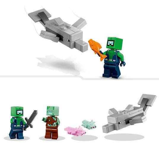 LEGO Minecraft 21247 La Casa dellAxolotl, Base Subacquea Rosa con Esploratore Subacqueo, Zombie, per Bambini da 7 anni - 5