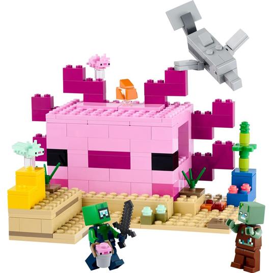 LEGO Minecraft 21247 La Casa dellAxolotl, Base Subacquea Rosa con Esploratore Subacqueo, Zombie, per Bambini da 7 anni - 7