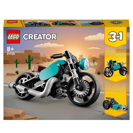 LEGO Creator 31135 Motocicletta Vintage, Set 3 in 1 con Moto Giocattolo, Road Bike e Dragster, Giochi Creativi per Bambini
