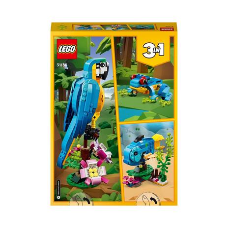 LEGO Creator 31136 Pappagallo Esotico, Set 3 in 1 con Pesce e Rana, Animali Giocattolo, Giochi Creativi per Bambini da 7 Anni - 8