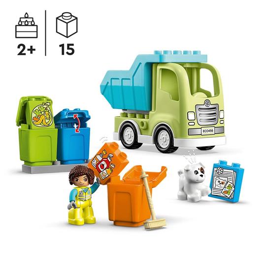 LEGO DUPLO 10987 Camion Riciclaggio Rifiuti Camion Spazzatura Giocattolo Gioco Educativo per Bambini Raccolta Differenziata - 3