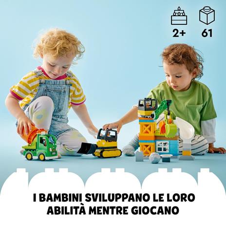 LEGO DUPLO Town 10990 Cantiere Edile con Bulldozer, Betoniera e Gru Giocattolo, Giocattoli per Bambini con Mattoncini Grandi - 2