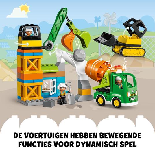 LEGO DUPLO Town 10990 Cantiere Edile con Bulldozer, Betoniera e Gru Giocattolo, Giocattoli per Bambini con Mattoncini Grandi - 8