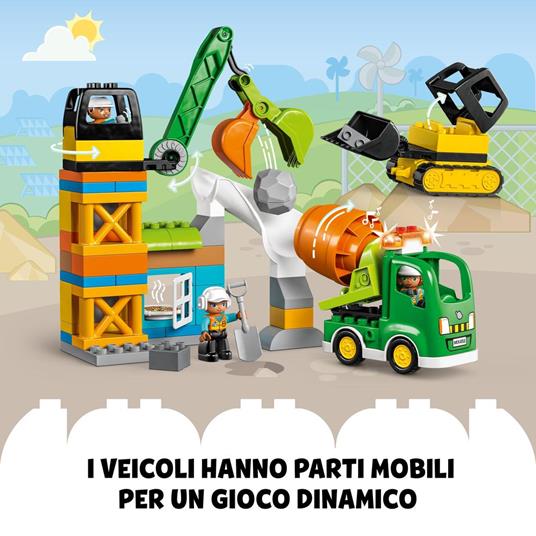 LEGO DUPLO Town 10990 Cantiere Edile con Bulldozer, Betoniera e Gru Giocattolo, Giocattoli per Bambini con Mattoncini Grandi - 9