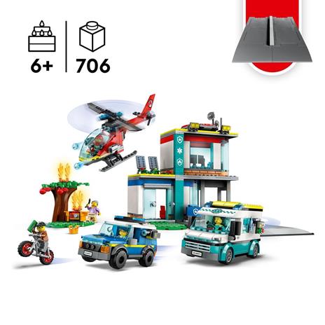 LEGO City 60371 Quartier Generale Veicoli d’Emergenza con Elicottero Ambulanza Macchina Polizia Moto Giocattolo e Minifigure - 3