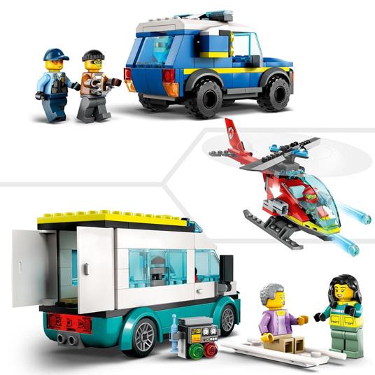 LEGO City 60371 Quartier Generale Veicoli d’Emergenza con Elicottero Ambulanza Macchina Polizia Moto Giocattolo e Minifigure - 6