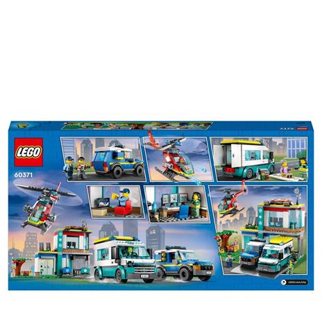 LEGO City 60371 Quartier Generale Veicoli d’Emergenza con Elicottero Ambulanza Macchina Polizia Moto Giocattolo e Minifigure - 9